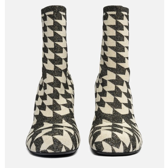 Marni Shoes - Marni - Jacquard Lurex Ankle Boots in Black/Cream - 38.5 - NWT